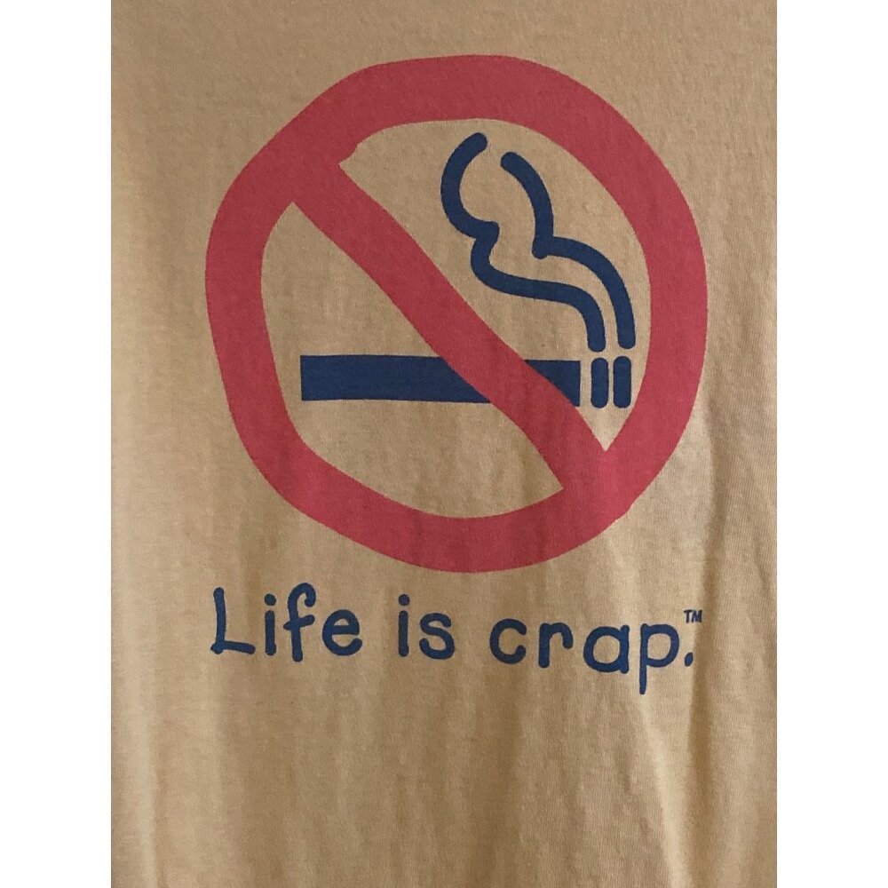 VTG Life Is Crap Top T Shirt Tee SS No Smoking Gold Men XL
